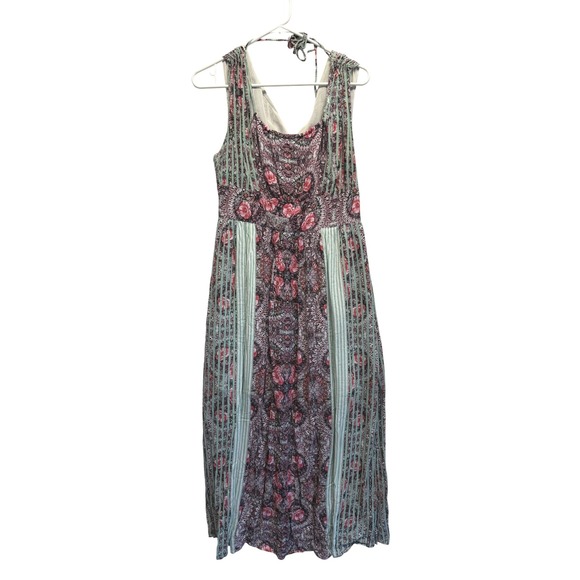 Free People Dresses & Skirts - Free People Boho Floral Striped Maxi Dress Sage Green Pink Cutout Back Pockets